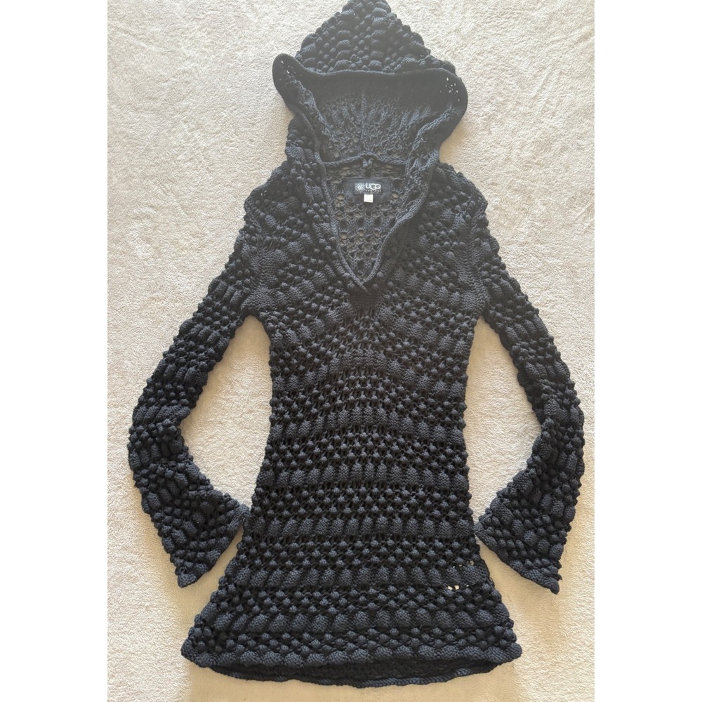 UGG‎ Australia Women's S/M Knit Hoodie Sweater Bell Sleeve Cotton Blend Black
